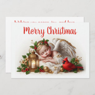 Christmas angel and cardinal holiday card