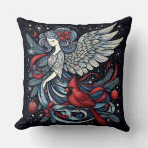 Christmas Angel and Cardinal Throw Pillow