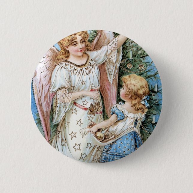 Christmas Angel and Child Pinback Button (Front)