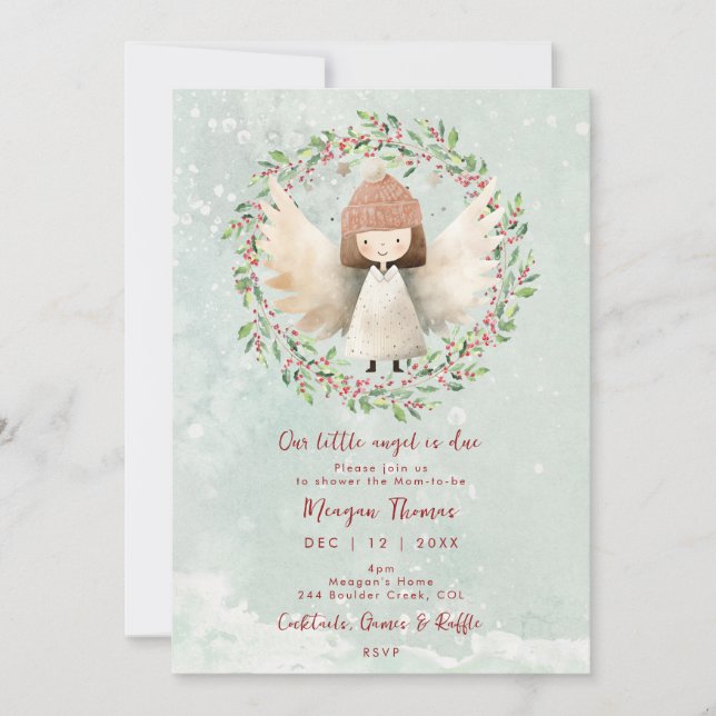 Christmas angel and holly baby shower Invitation (Front)
