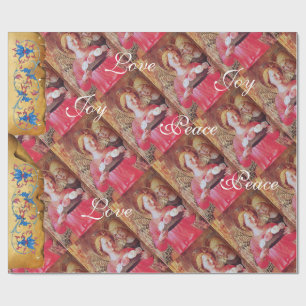 CHRISTMAS ANGEL AND ROSES JOY PEACE LOVE PARCHMENT WRAPPING PAPER