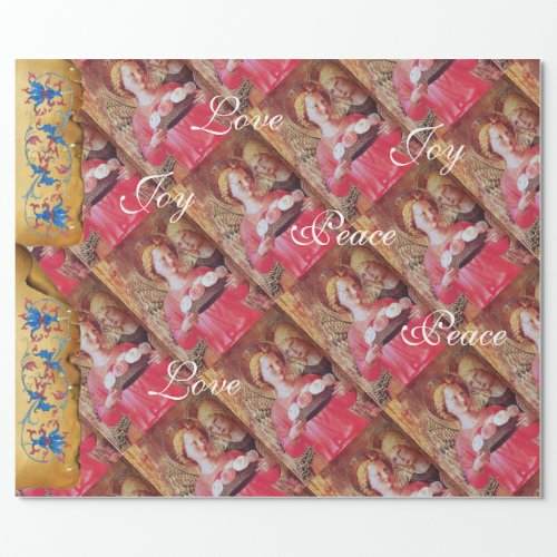 CHRISTMAS ANGEL AND ROSES JOY PEACE LOVE PARCHMENT WRAPPING PAPER