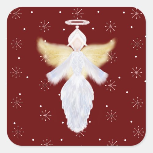 Christmas Angel and Snowflakes  Square Sticker