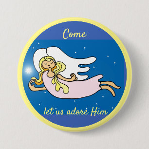 Christmas angel and star come let us adore Him Button