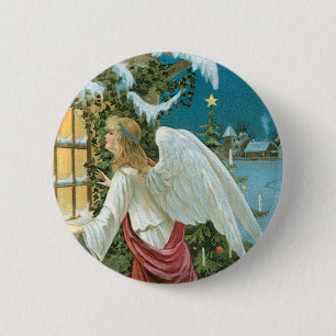 Christmas Angel at the Window Pinback Button