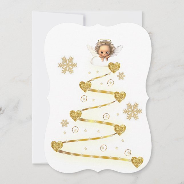 Christmas Angel Baby Gold  Flat Greeting Card (Front)