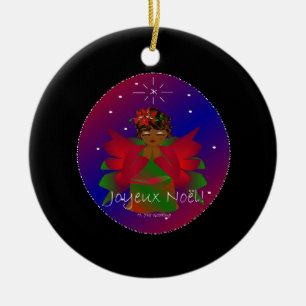 Christmas Angel Baby Praying Joyeux Noel Ceramic Ornament