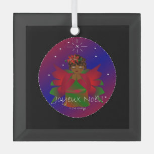 Christmas Angel Baby Praying Joyeux Noel Glass Ornament