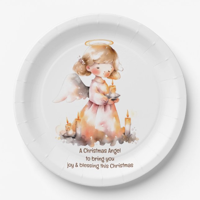 Christmas Angel Blessing Paper Plates (Front)