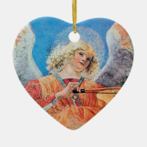 CHRISTMAS ANGEL Blue Sapphire Heart Ceramic Ornament