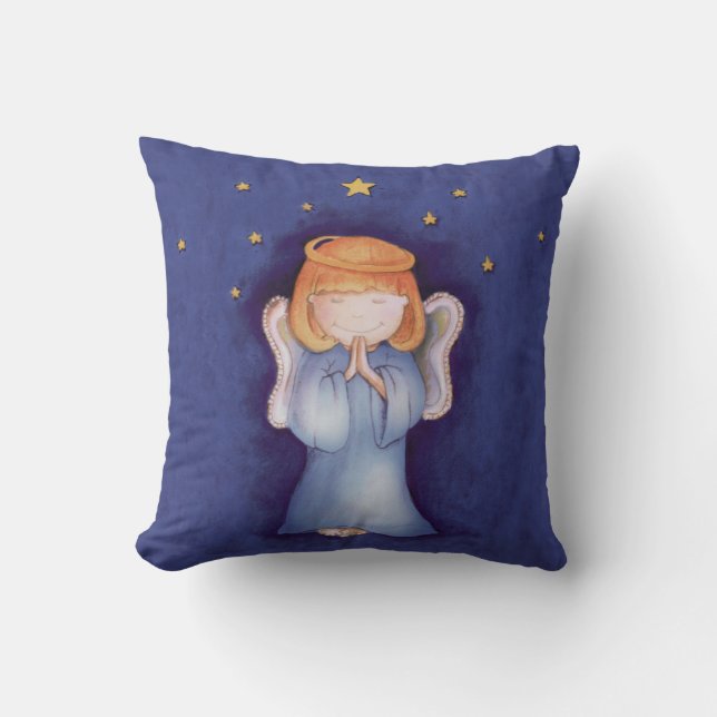 Christmas Angel blue throw pillow (Front)