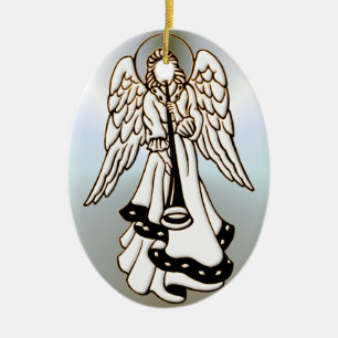 Christmas Angel Brass Trumpet Ceramic Ornament