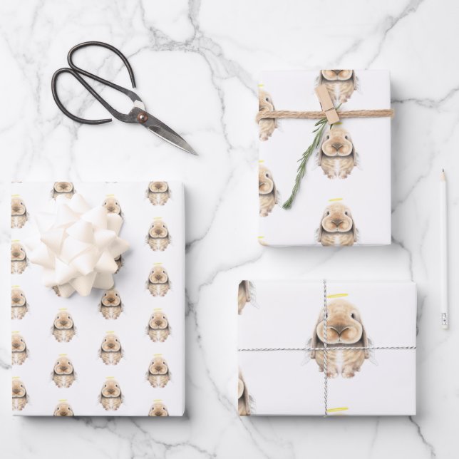 Christmas Angel Bunny Wrapping Paper Sheets (Front)