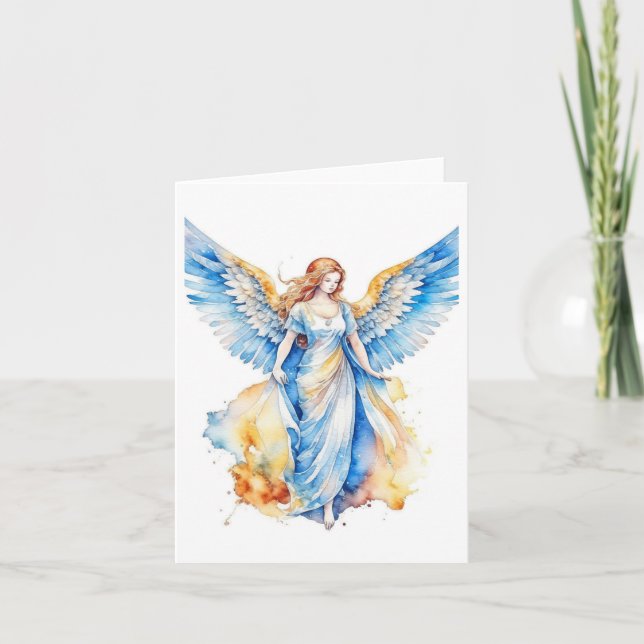 Christmas Angel C - Watercolors & Pen Card (Front)