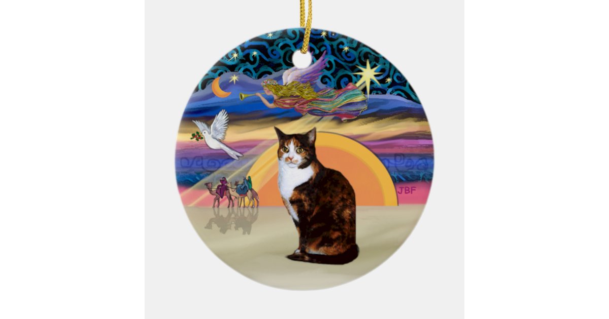 Christmas Angel Calico Cat Amer Short Hair Ceramic Ornament
