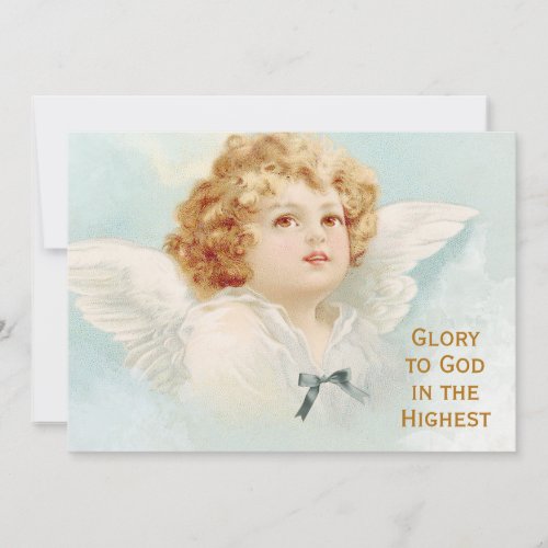 Christmas Angel Cherub Glory to God Religious Blue Holiday Card