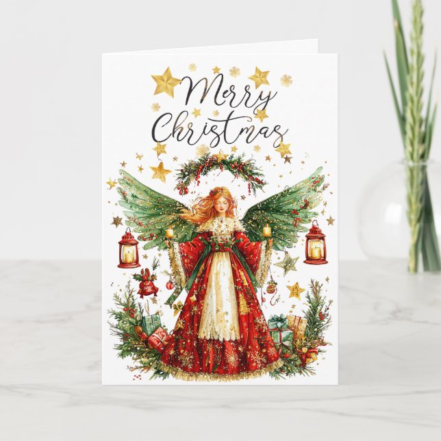 Christmas Angel & Christmas presents Christmas Card (Front)
