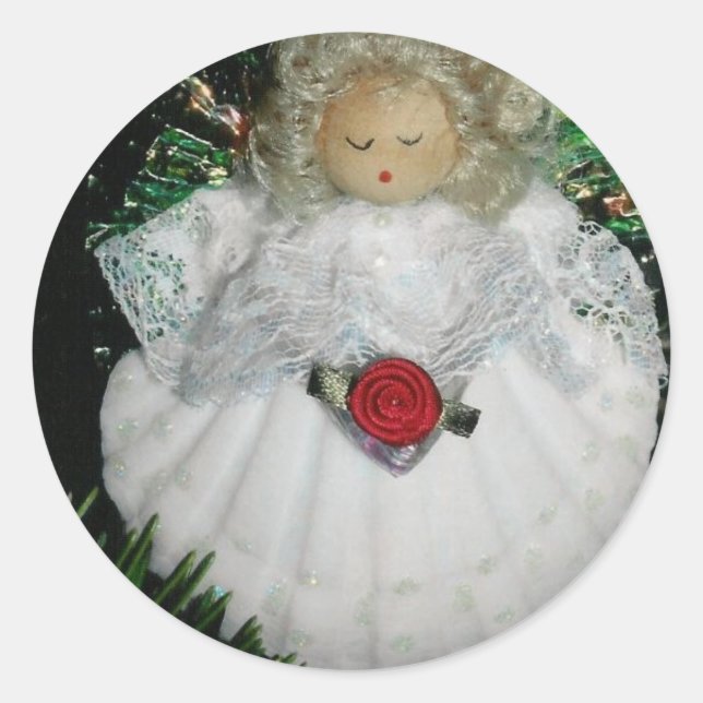 Christmas angel classic round sticker (Front)