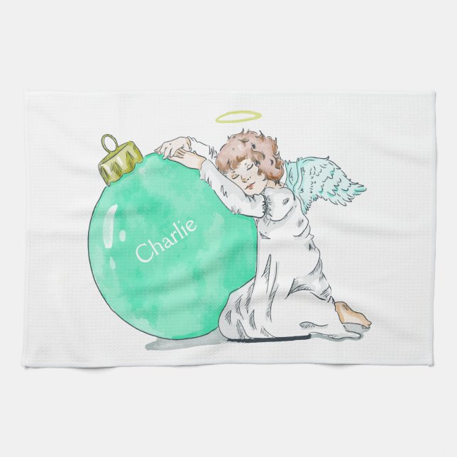 Christmas Angel custom name hand towel (Horizontal)