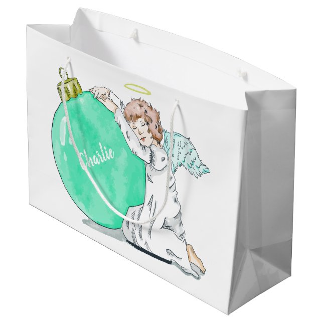 Christmas Angel custom name large gift bag (Back Angled)