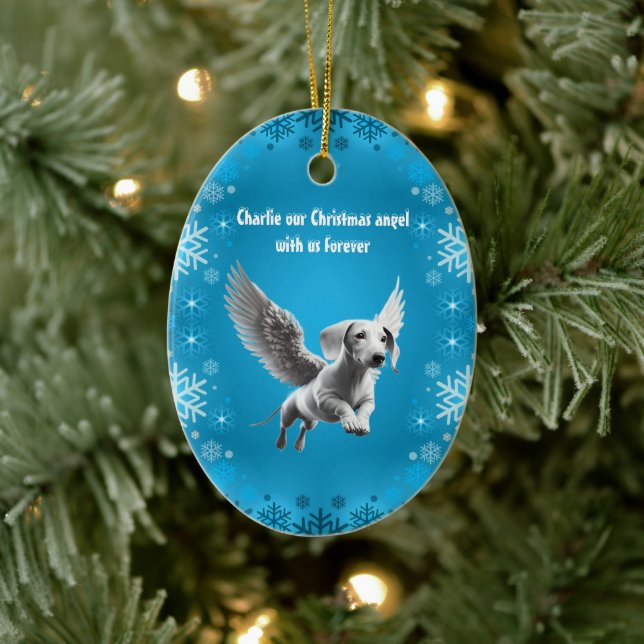Christmas Angel Dachshund Ceramic Ornament (Tree)
