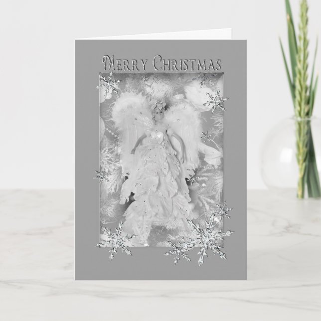 Christmas - Angel Decoration - Gray Silver Holiday Card (Front)