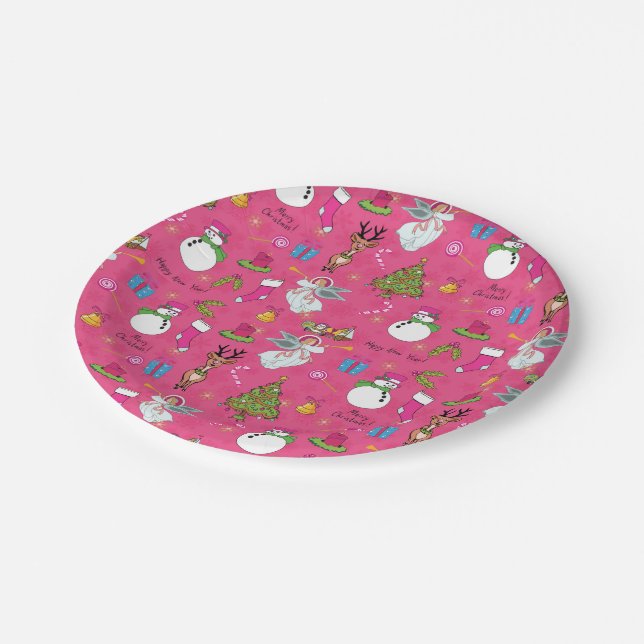 Christmas angel,deer and snowman paper plates (Angled)