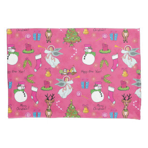 Christmas angel,deer and snowman pillow case