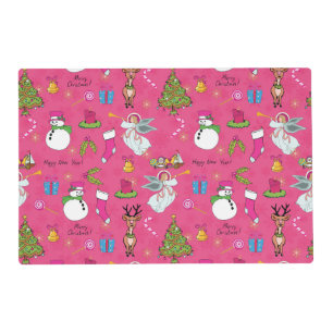 Christmas angel,deer and snowman placemat
