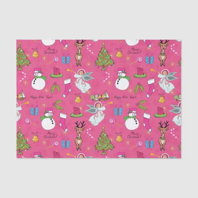 Christmas angel,deer and snowman tissue paper (Front)