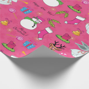 Christmas angel,deer and snowman wrapping paper