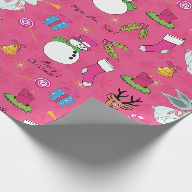 Christmas angel,deer and snowman wrapping paper (Corner)
