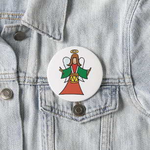 Christmas Angel Drummer Holiday Music Design Button