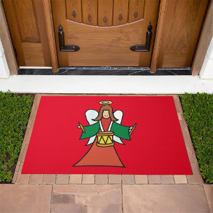 Christmas Angel Drummer Holiday Music Design Doormat