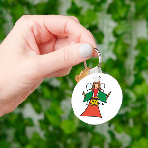 Christmas Angel Drummer Holiday Music Design Keychain
