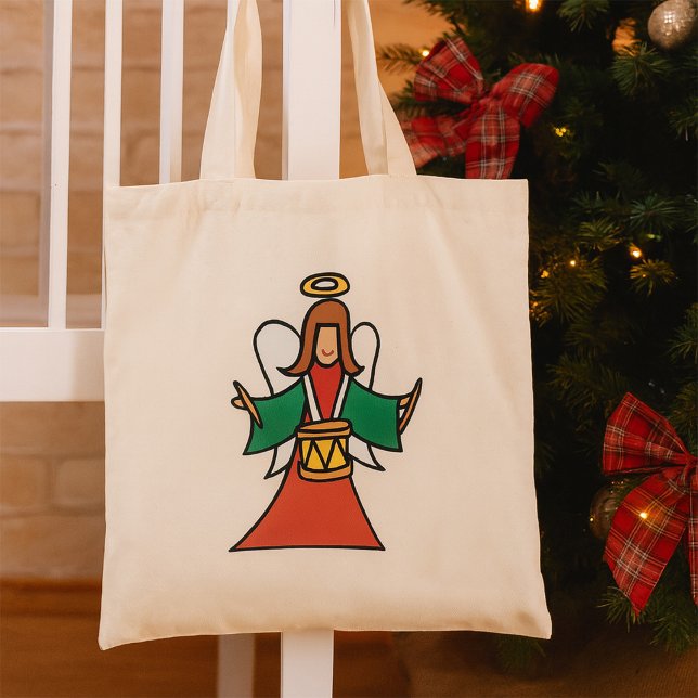 Christmas Angel Drummer Holiday Music Design  Tote Bag (Creator Uploaded)