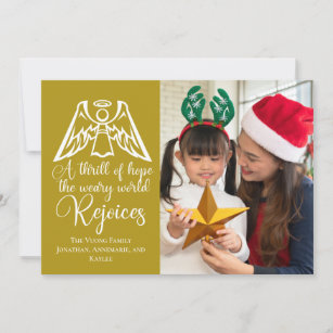 Christmas Angel Elegant Gold Family Photo Rejoice Holiday Card