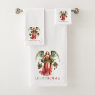 Christmas Angel Fancy Merry Christmas Typography Bath Towel Set