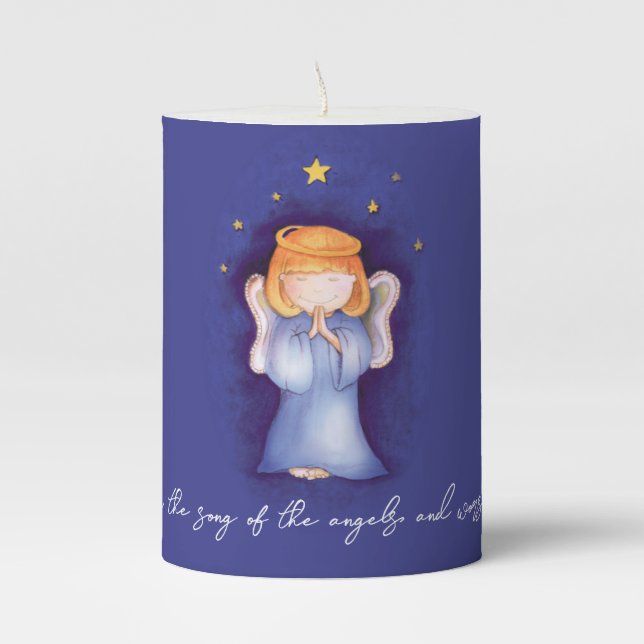 Christmas angel girl pray blue christmas massage pillar candle (Front)