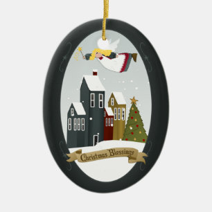 Christmas Angel - Glad Tidings, Christmas Blessing Ceramic Ornament