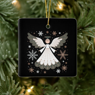 Christmas Angel Glitter Christian Xmas Religious Ceramic Ornament