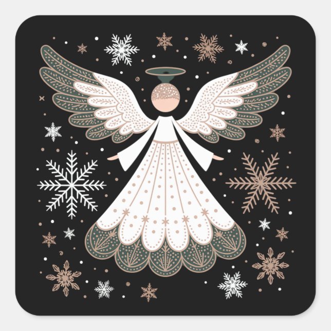 Christmas Angel Glitter Christian Xmas Religious Square Sticker (Front)