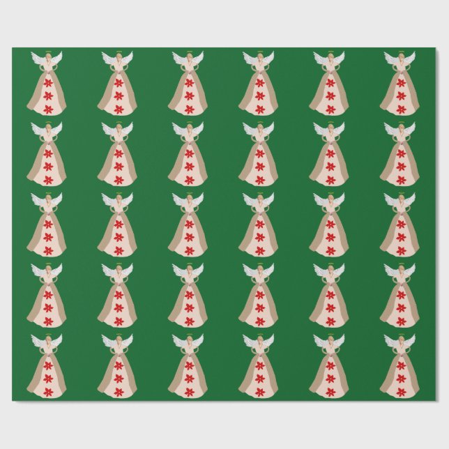Christmas Angel Green Wrapping Paper (Flat)