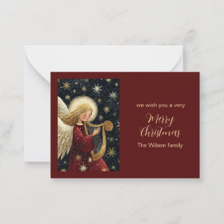 Christmas Angel Harp Starry Night Holiday Card