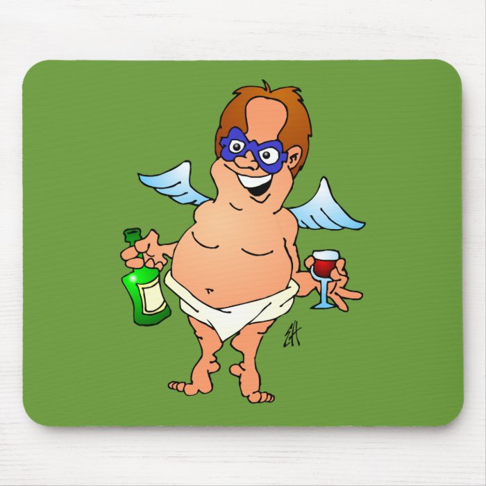 Christmas angel having a glass of wine mouse pad