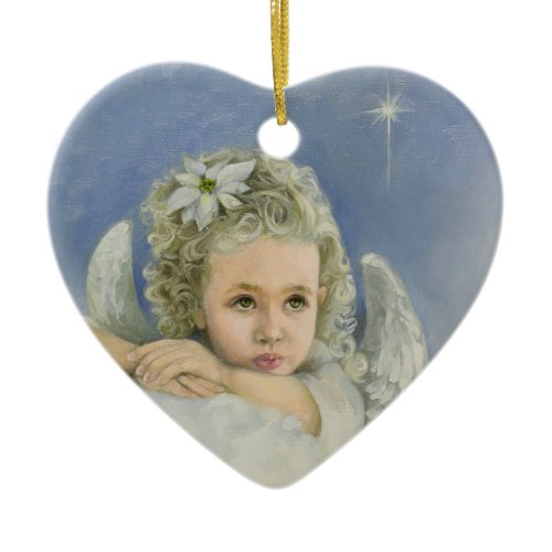 Christmas Angel Heart Ceramic Ornament