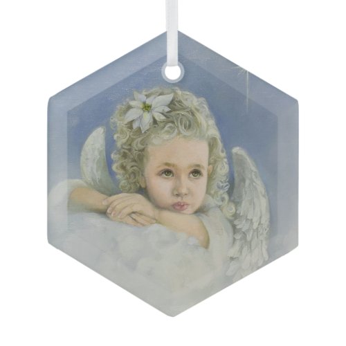 Christmas Angel Hexagon Glass Ornament