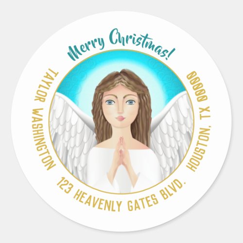 Christmas Angel Holiday Return Address Classic Round Sticker
