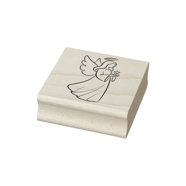 Christmas Angel in Black Lines Silhouette  Rubber Stamp (Stamp)