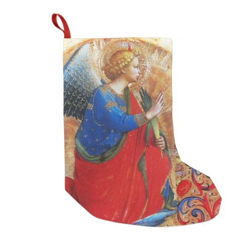 CHRISTMAS ANGEL IN REDGOLD BLUE SMALL CHRISTMAS STOCKING